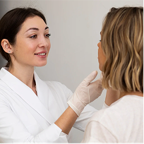 Doctora con paciente en clínica